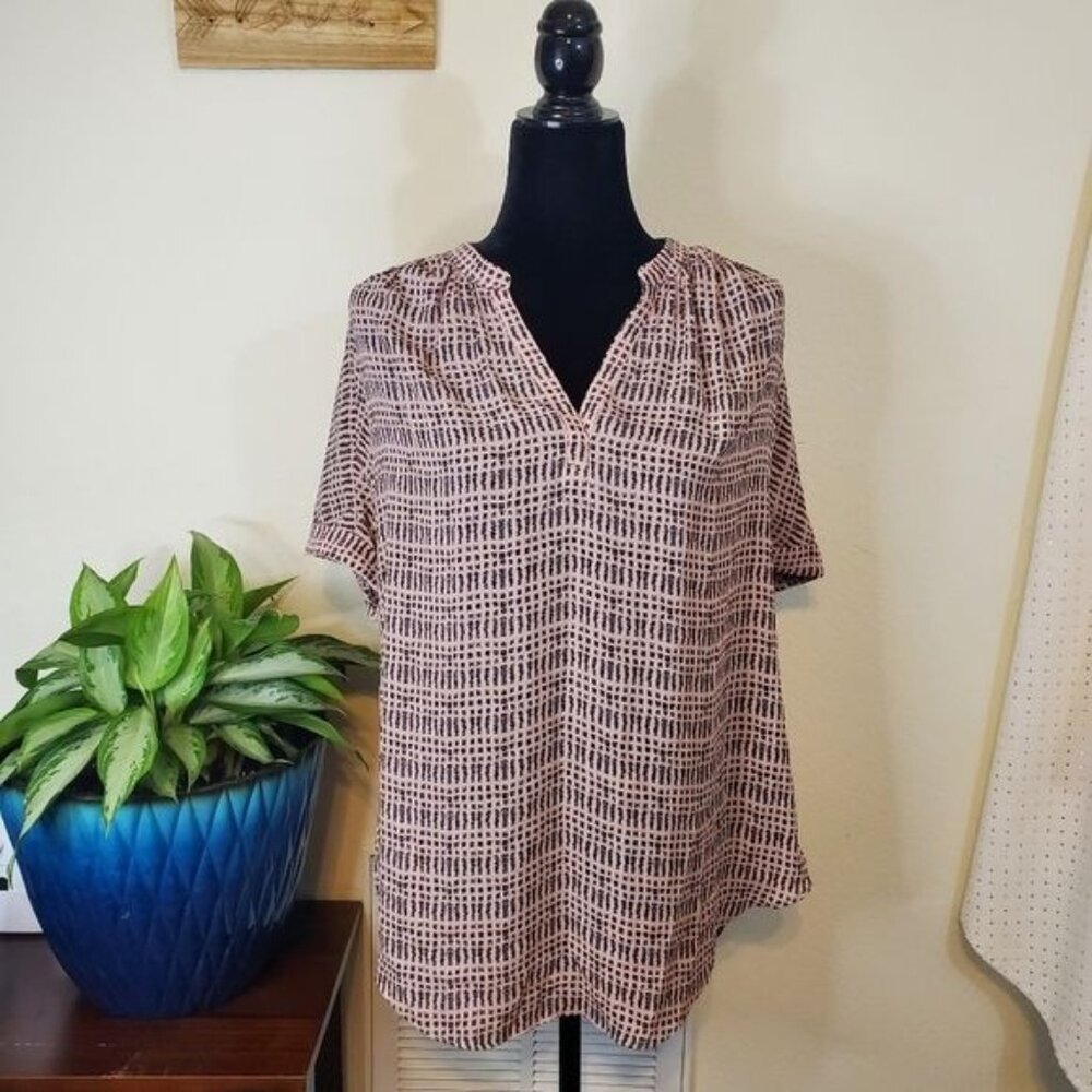 Worthington Short Sleeve Women's Blouse, Pink & Black,  Small